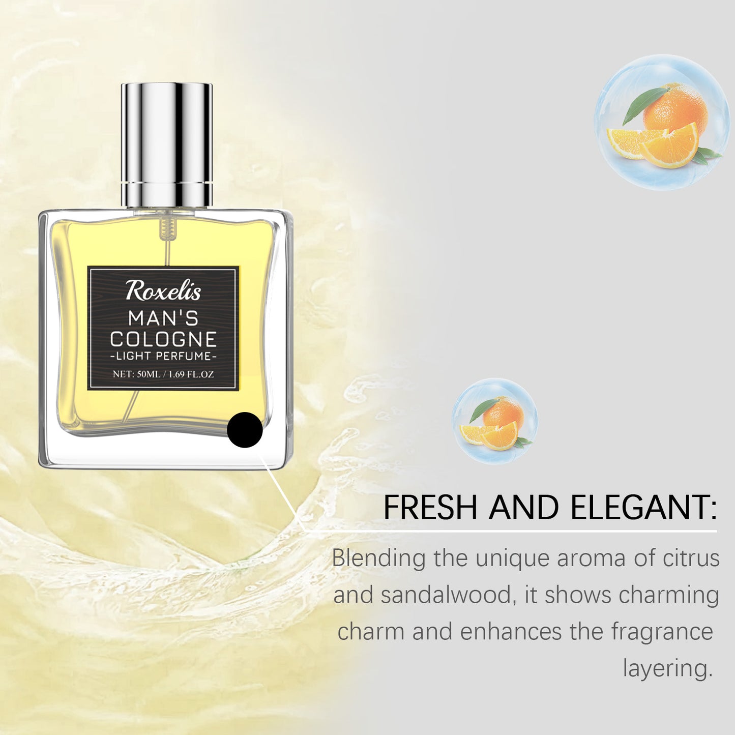 Roxelis Citrus Woody Perfume - Portable Light Elegant Fragrance, Fresh Notes, Natural Charm & Long-Lasting Scent for Atmosphere