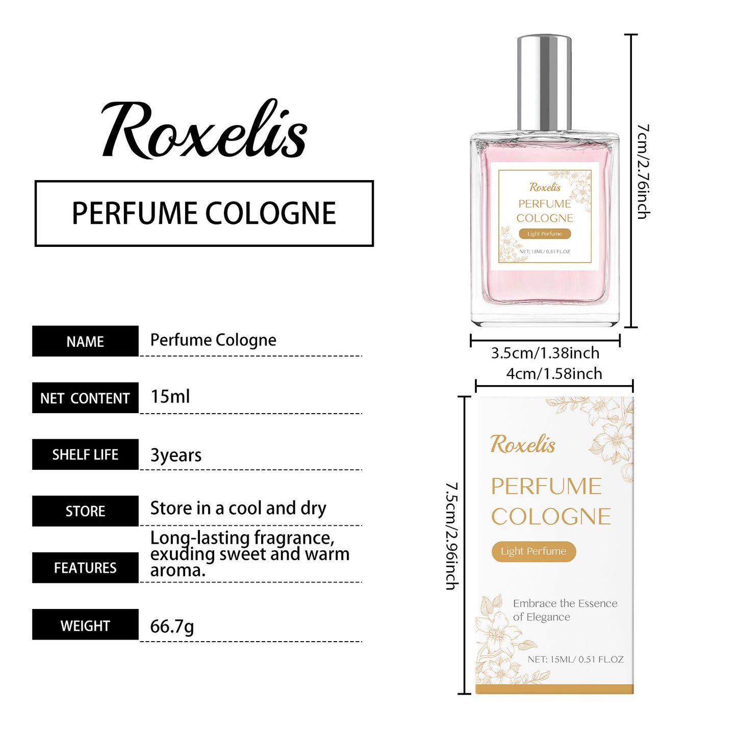 Roxelis Valentine's Atmosphere Cologne - Natural Romantic, Fresh & Elegant Scent, Long-Lasting Charm, Portable for Couple Daily Dates