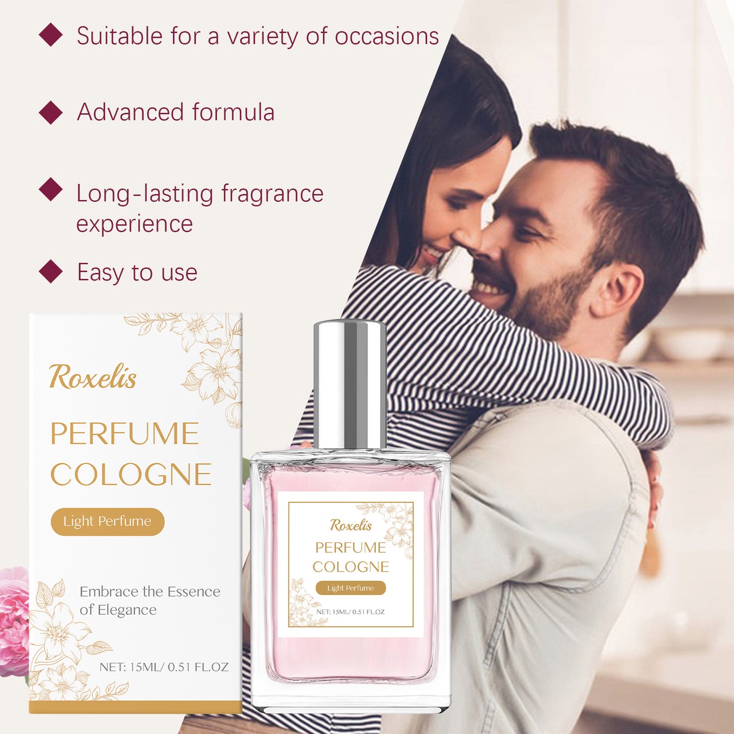 Roxelis Valentine's Atmosphere Cologne - Natural Romantic, Fresh & Elegant Scent, Long-Lasting Charm, Portable for Couple Daily Dates