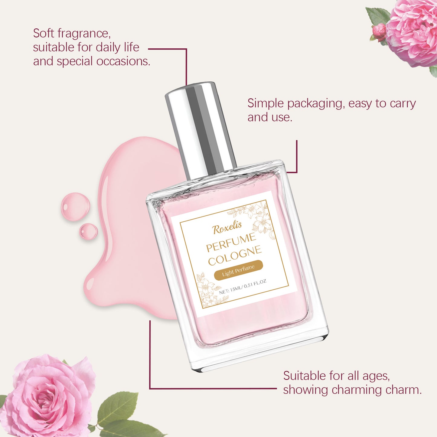 Roxelis Valentine's Atmosphere Cologne - Natural Romantic, Fresh & Elegant Scent, Long-Lasting Charm, Portable for Couple Daily Dates