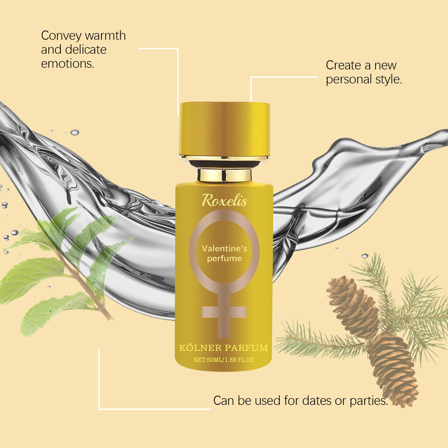 Roxelis Cologne Light Perfume - Natural Long-Lasting, Elegant & Fresh Scent, For Wrists & Behind Ears, Ideal for Daily Use & Niche Couple Dates
