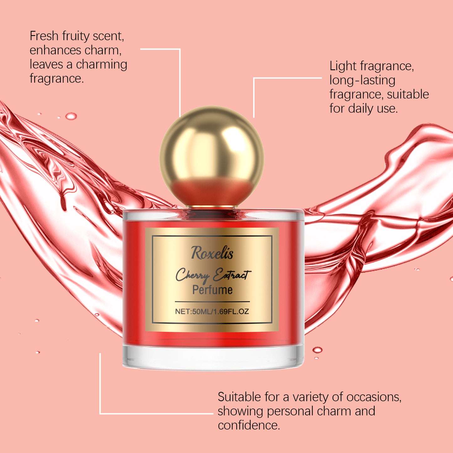 Roxelis Cherry Scent Women's Charismatic Perfume - Elegant Floral Notes, Fresh & Long-Lasting Fragrance, Ideal for Daily Commute & Dates
