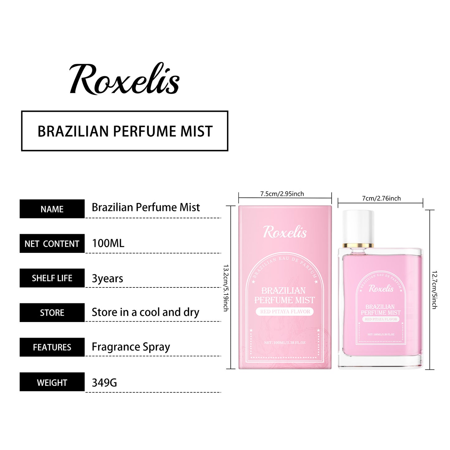 Roxelis Brazilian Light Perfume - Red Dragon Fruit Scent, Long-Lasting, Gentle & Fresh, Daily Casual Fruity & Elegant Perfume Spray