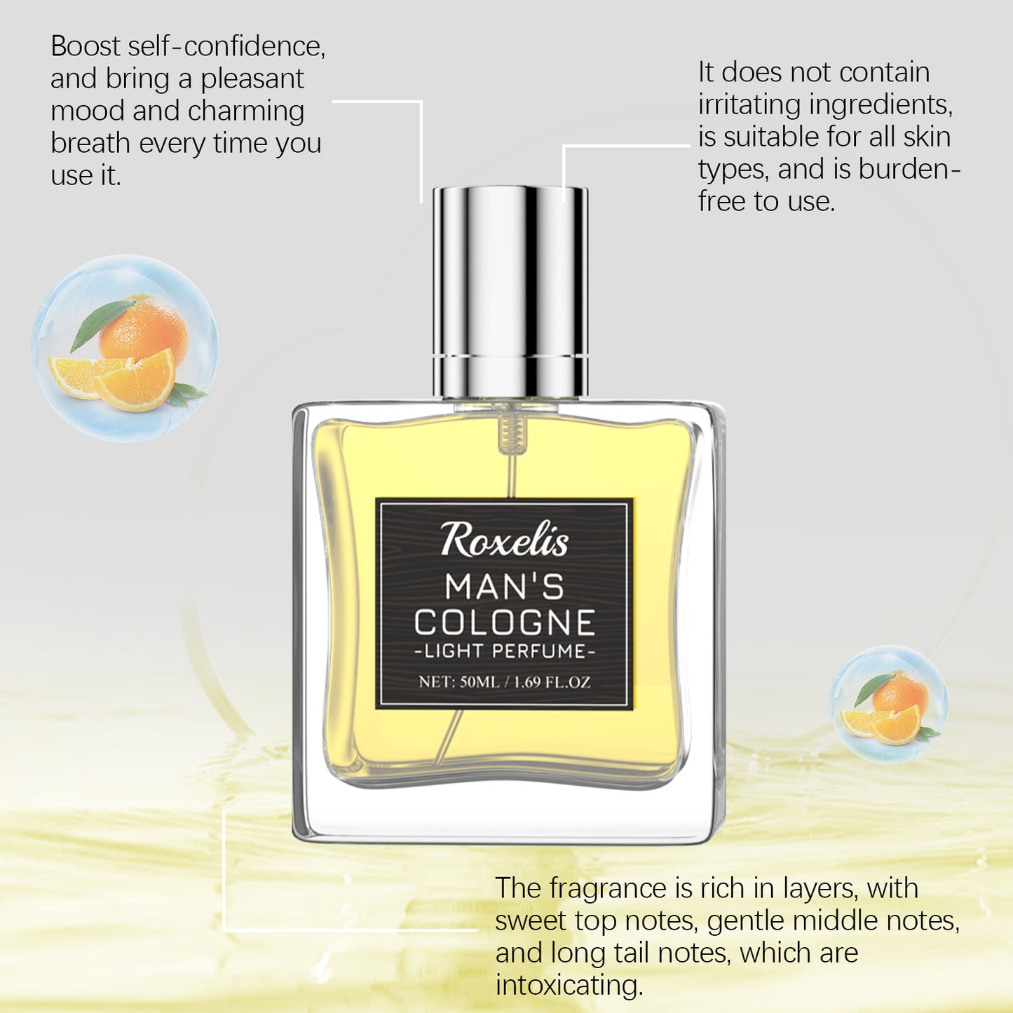 Roxelis Citrus Woody Perfume - Portable Light Elegant Fragrance, Fresh Notes, Natural Charm & Long-Lasting Scent for Atmosphere