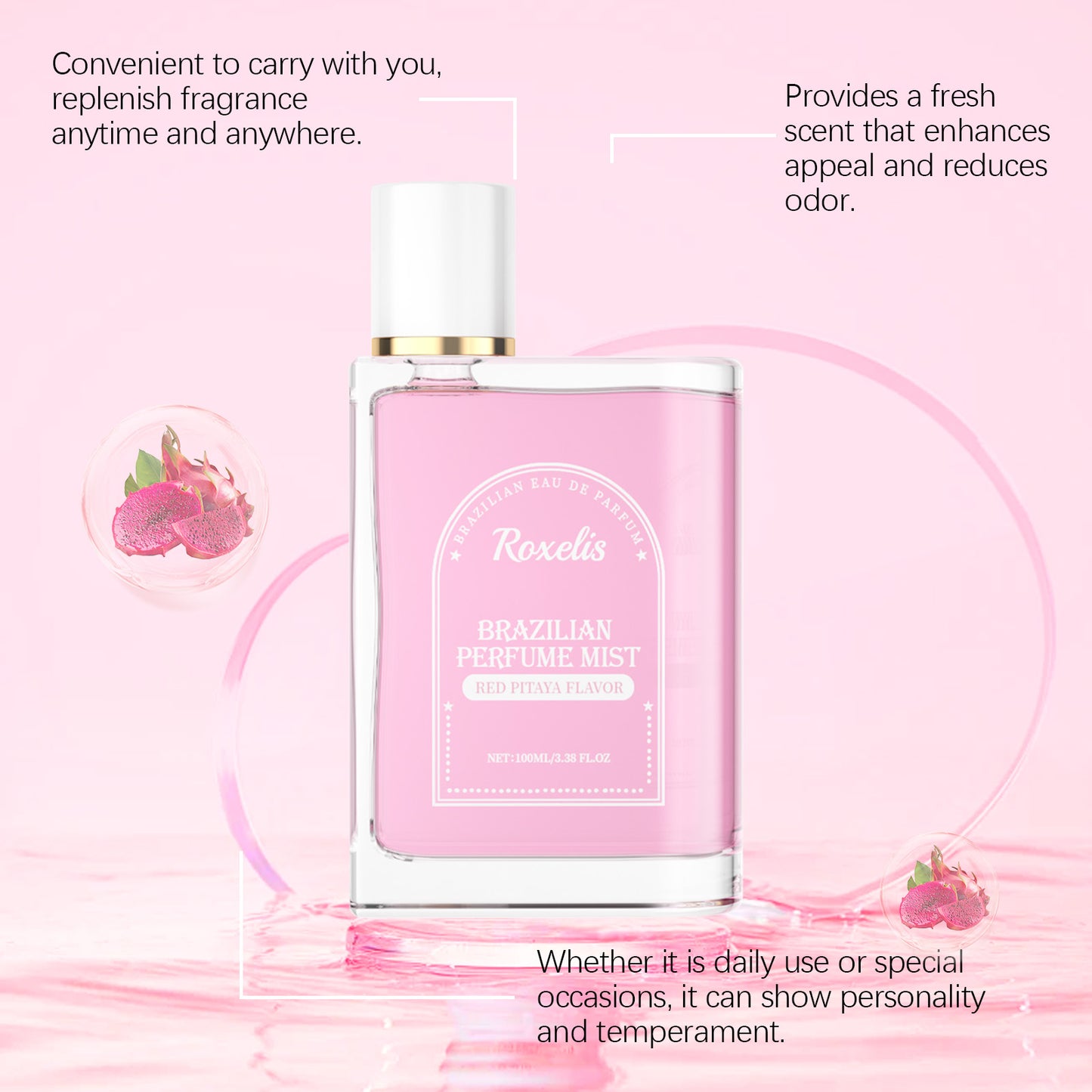 Roxelis Brazilian Light Perfume - Red Dragon Fruit Scent, Long-Lasting, Gentle & Fresh, Daily Casual Fruity & Elegant Perfume Spray