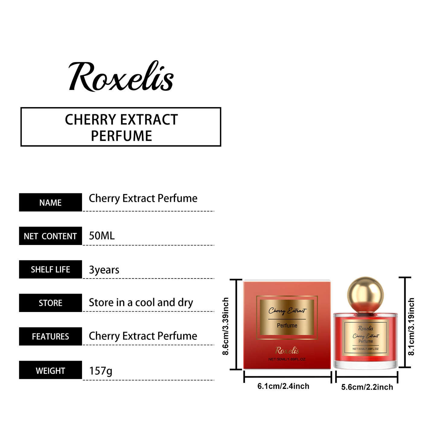 Roxelis Cherry Scent Women's Charismatic Perfume - Elegant Floral Notes, Fresh & Long-Lasting Fragrance, Ideal for Daily Commute & Dates