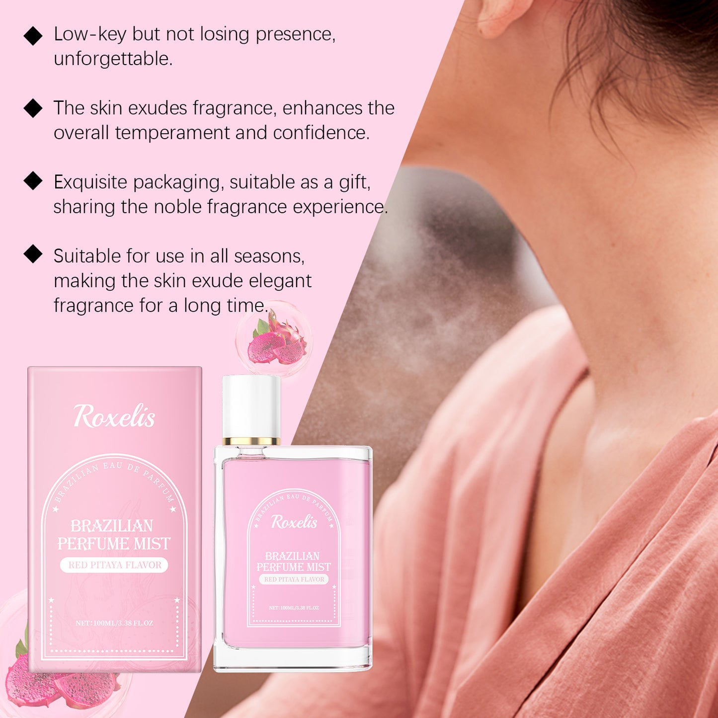 Roxelis Brazilian Light Perfume - Red Dragon Fruit Scent, Long-Lasting, Gentle & Fresh, Daily Casual Fruity & Elegant Perfume Spray