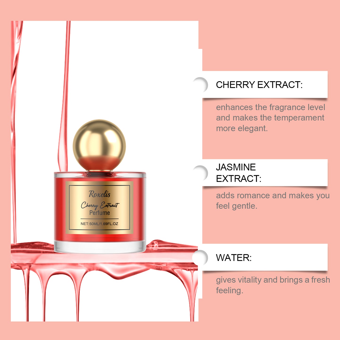 Roxelis Cherry Scent Women's Charismatic Perfume - Elegant Floral Notes, Fresh & Long-Lasting Fragrance, Ideal for Daily Commute & Dates