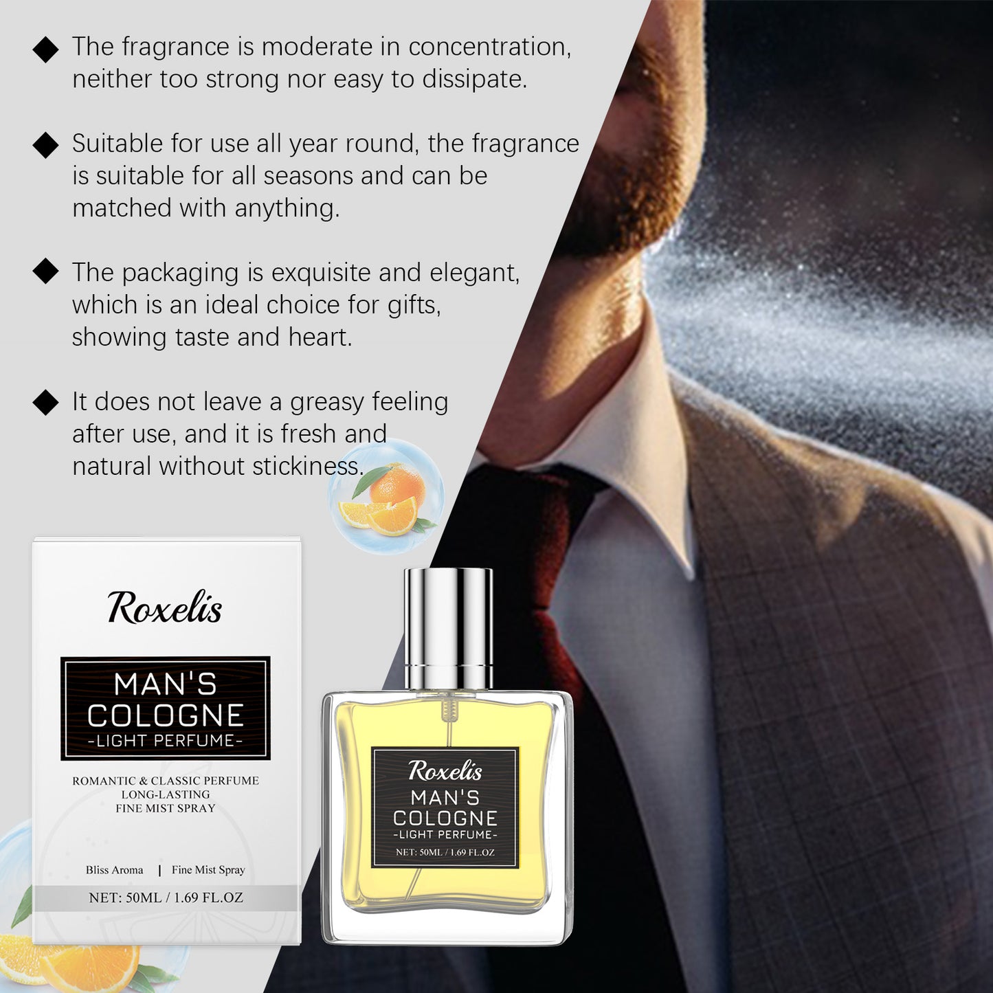 Roxelis Citrus Woody Perfume - Portable Light Elegant Fragrance, Fresh Notes, Natural Charm & Long-Lasting Scent for Atmosphere
