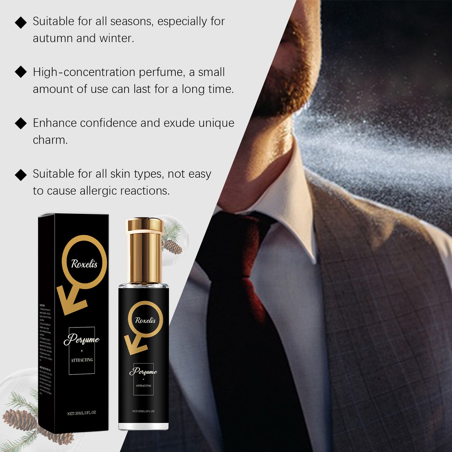 Roxelis Cedar Men's Perfume - Natural Fresh Scent, Long-Lasting, Portable for Dates & Daily Use